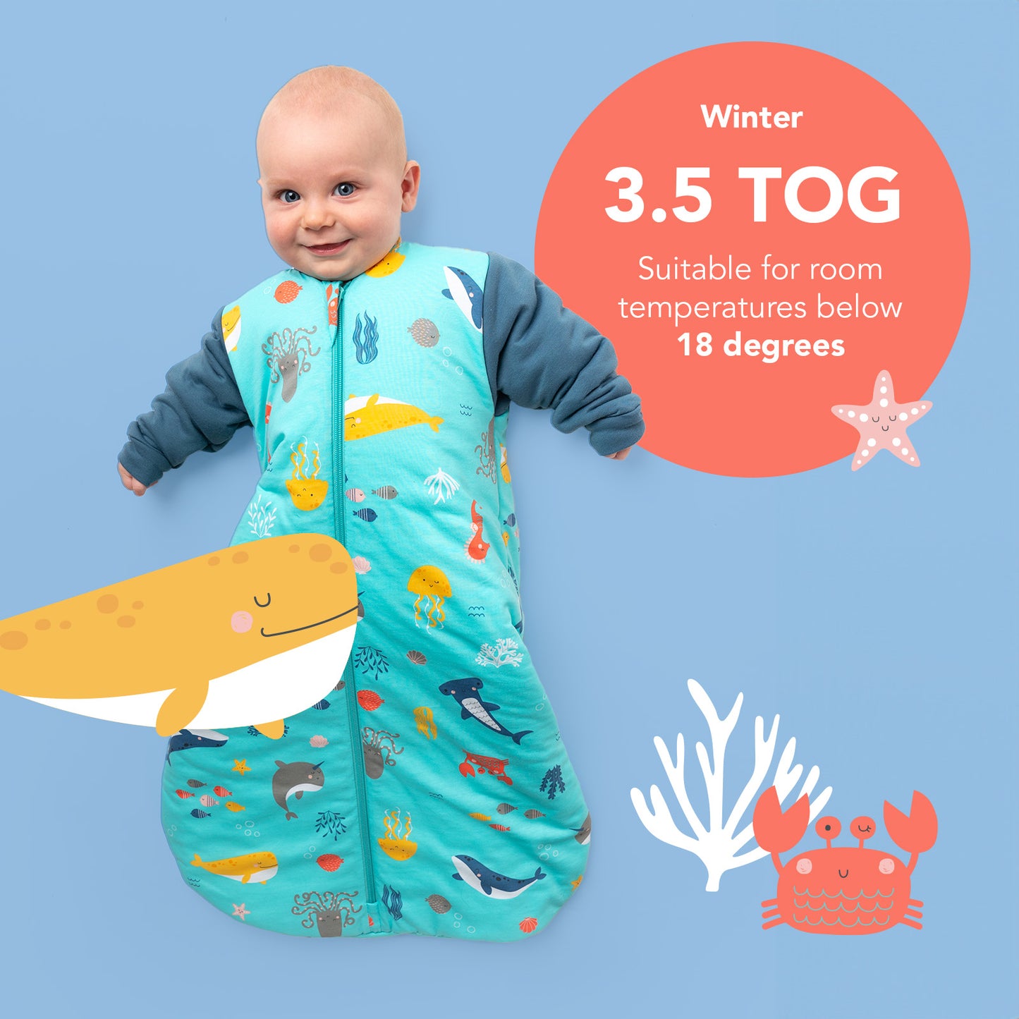 Long Sleeve Baby Sleeping Bag - 3.5 TOG